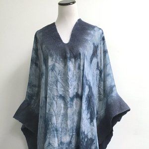 Hand Made Silk felted wool long poncho v neck lagenlook caftan dress One Size